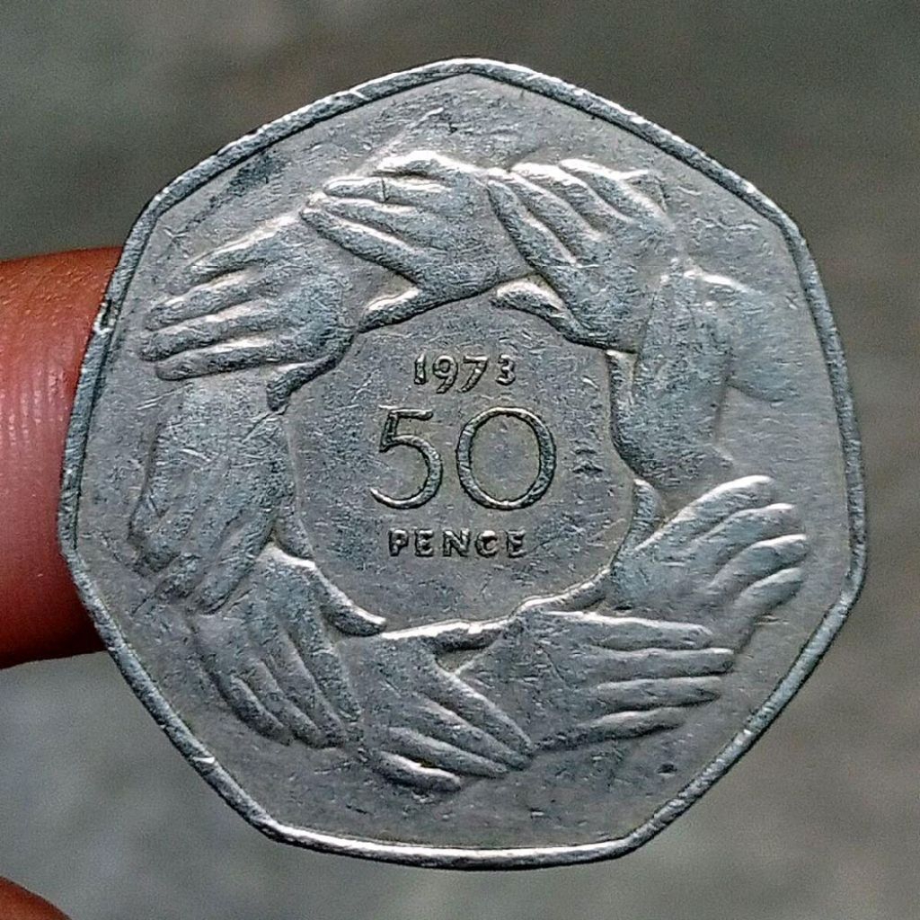 Koin Kuno Inggris 50 Pence tahun 1973 Commemorative Komunitas Ekonomi Eropa ORI