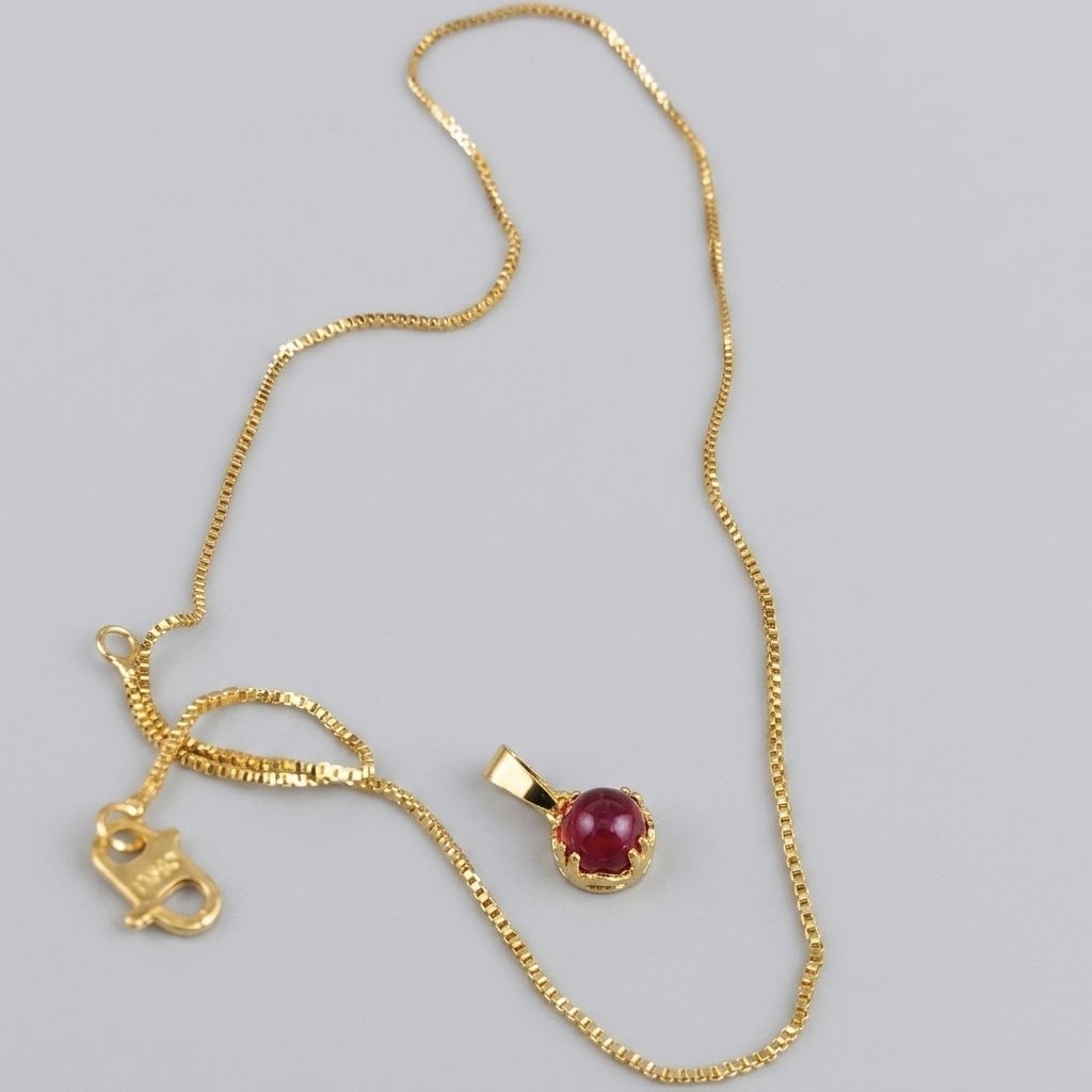 Luxury Red Ruby Pendant Necklace - Kalung Rantai Emas Liontin Permata Merah