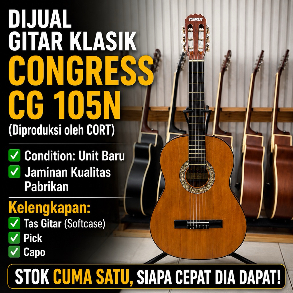 Gitar Klasik Congress CG-100DCN Original by Cort Unit Baru Bonus Tas Capo