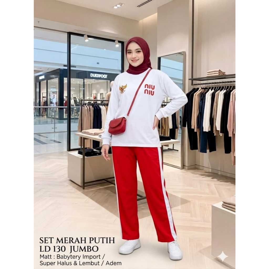 Setelan Merah Putih Baju 2In1 Sett Wanita 17 Agustus Setcel 17Agustus Oneset Merahputih Wanset Senam