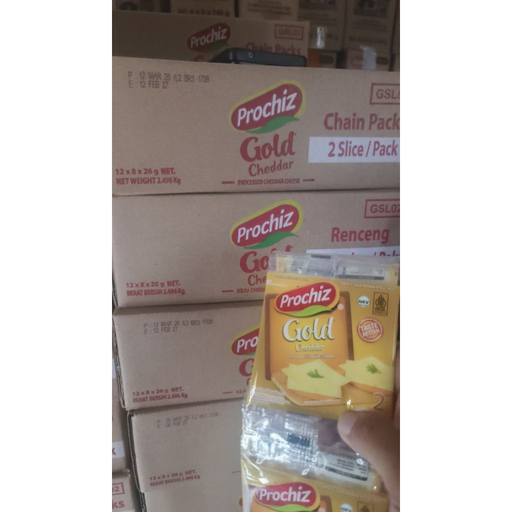 Prochiz Gold Slice Cheddar Keju - 26g,  1 karton
