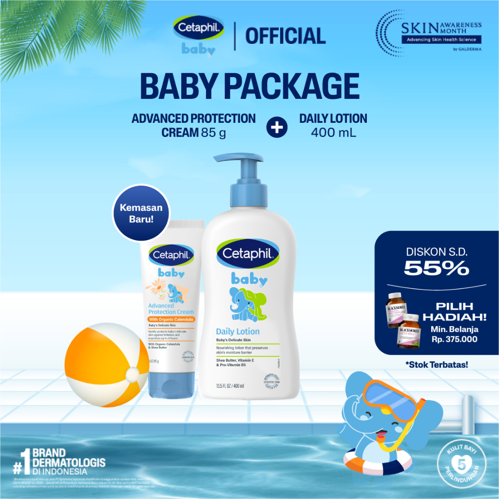 Cetaphil Baby Daily Lotion 400ml + Baby Advanced Protection Cream with Organic Calendula 85g