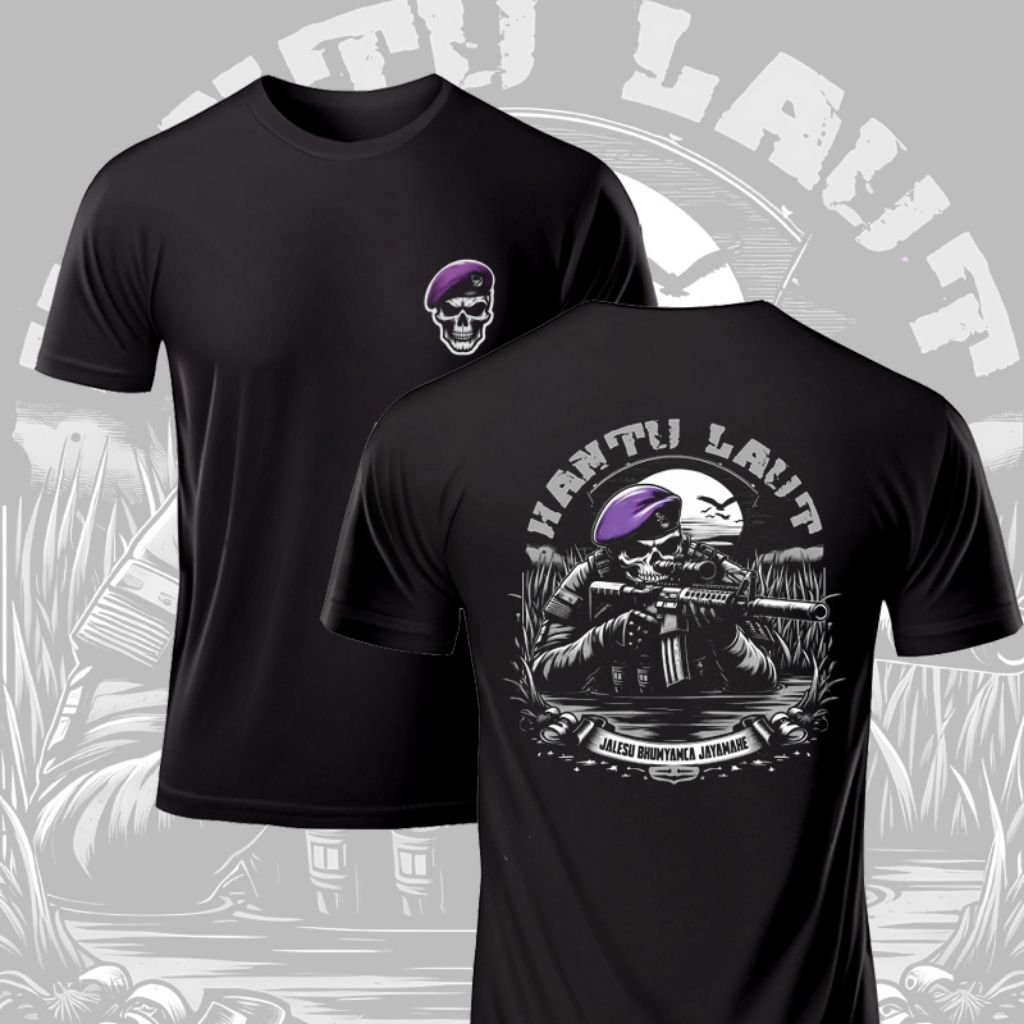 KAOS TSHIRT TACTICAL HANTU LAUT MOTIF TENGKORAK BARET BIRU