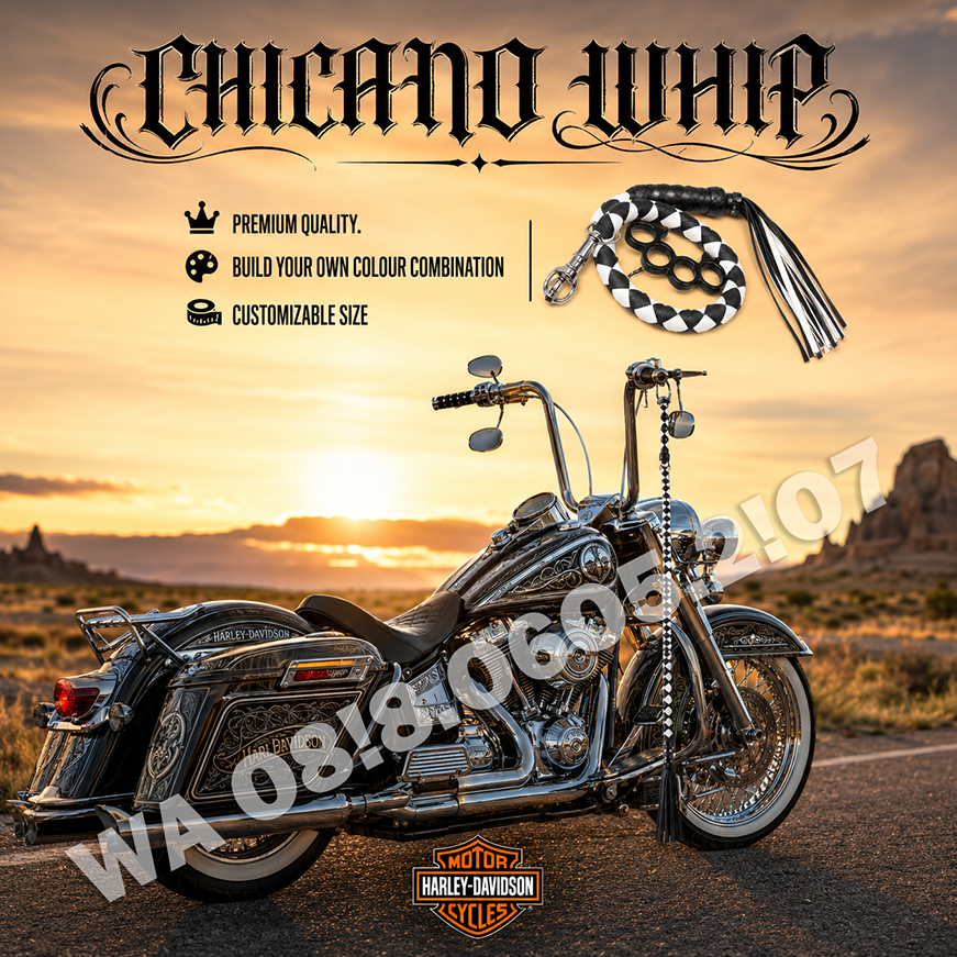 Harley Davidson Bagger Cholo Style Leather Braided Whip