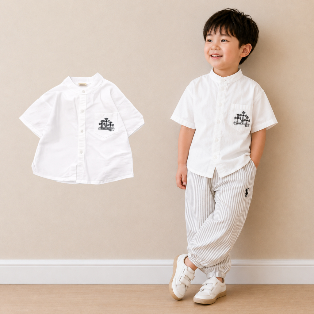 Kemeja Anak Kerah Shanghai Lengan Pendek CK(S)2165 anak laki-laki kaos Shirt