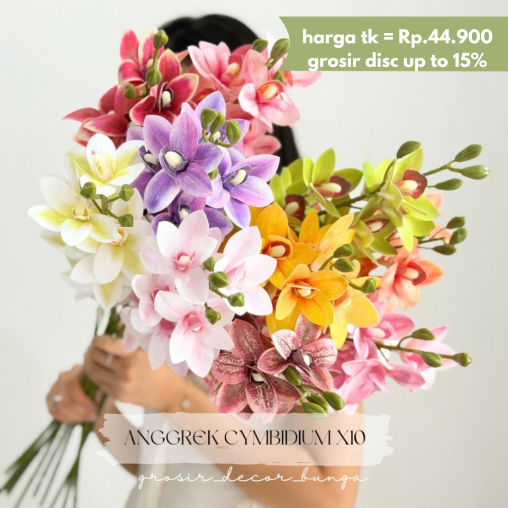 QC 13 KUNTUM CYMBIDIUM ORCHID PHALAENOPSIS Bunga Anggrek Latex Premium Tebal Orchid Flower Real Touc