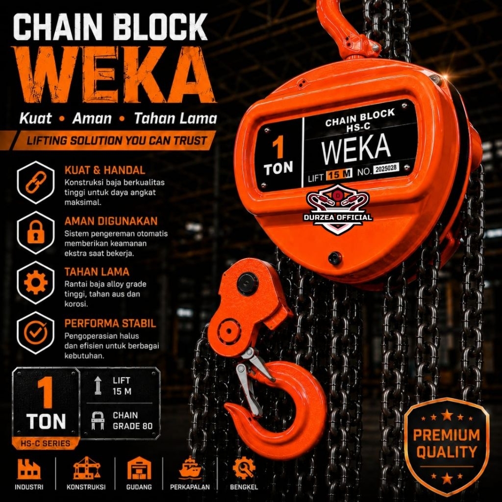 Chain Block 1 Tonx 15 meter Chain Block Weka Germany kapasitas 1 Ton panjang rantai 15 meter