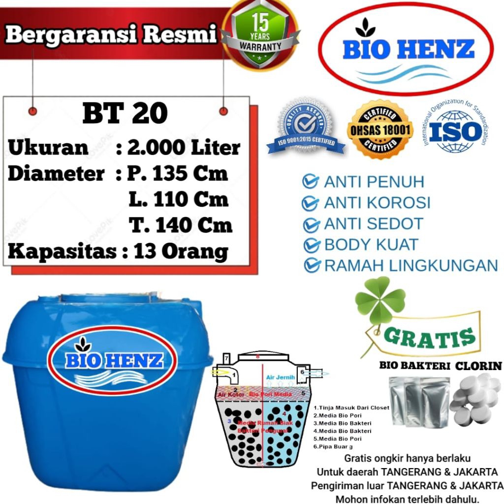 Septictank 2000L BIOTANK/BIOTECH/BIOFILL/BIOFILTER Ramah Lingkungan