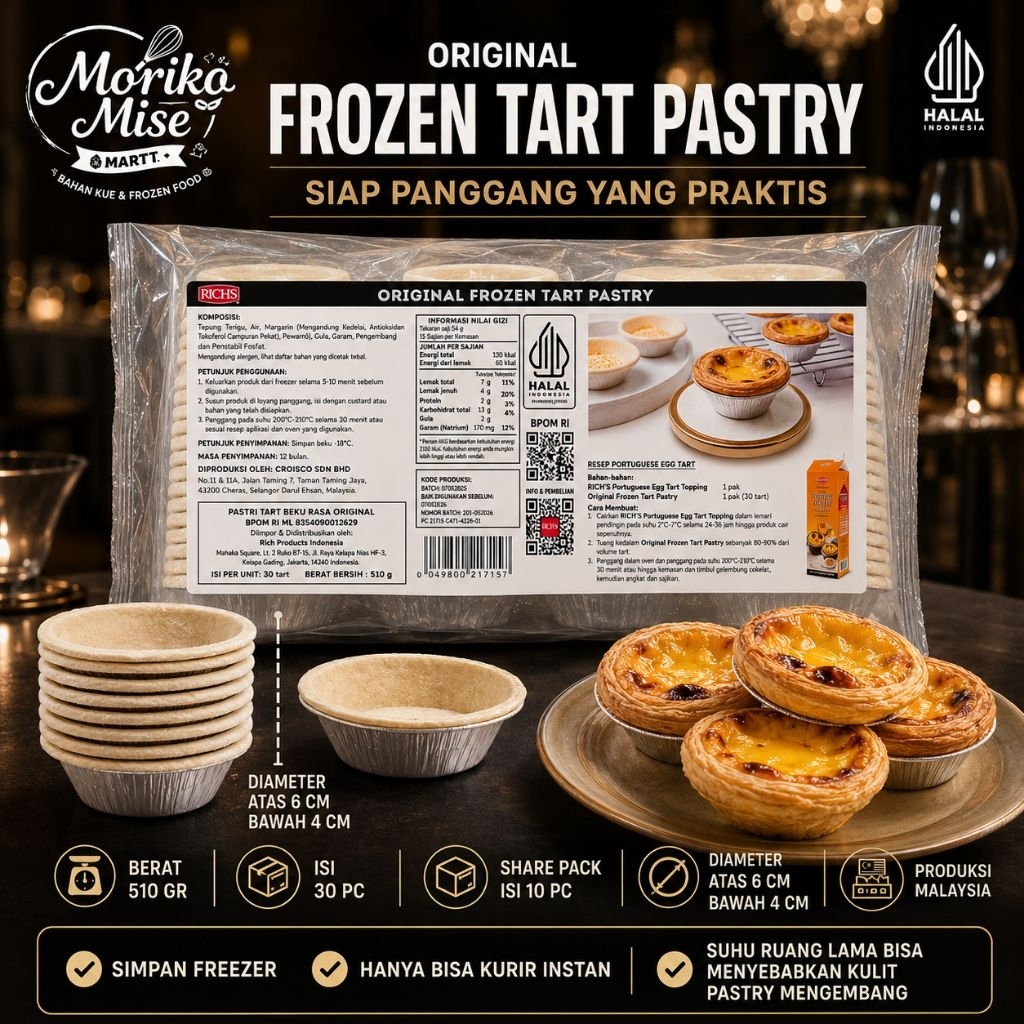 10 pc [ Rich's Original Frozen Tart Pastry ] Pie Pastry Beku 510 gr / Frozen Tart Shell Portuguese E