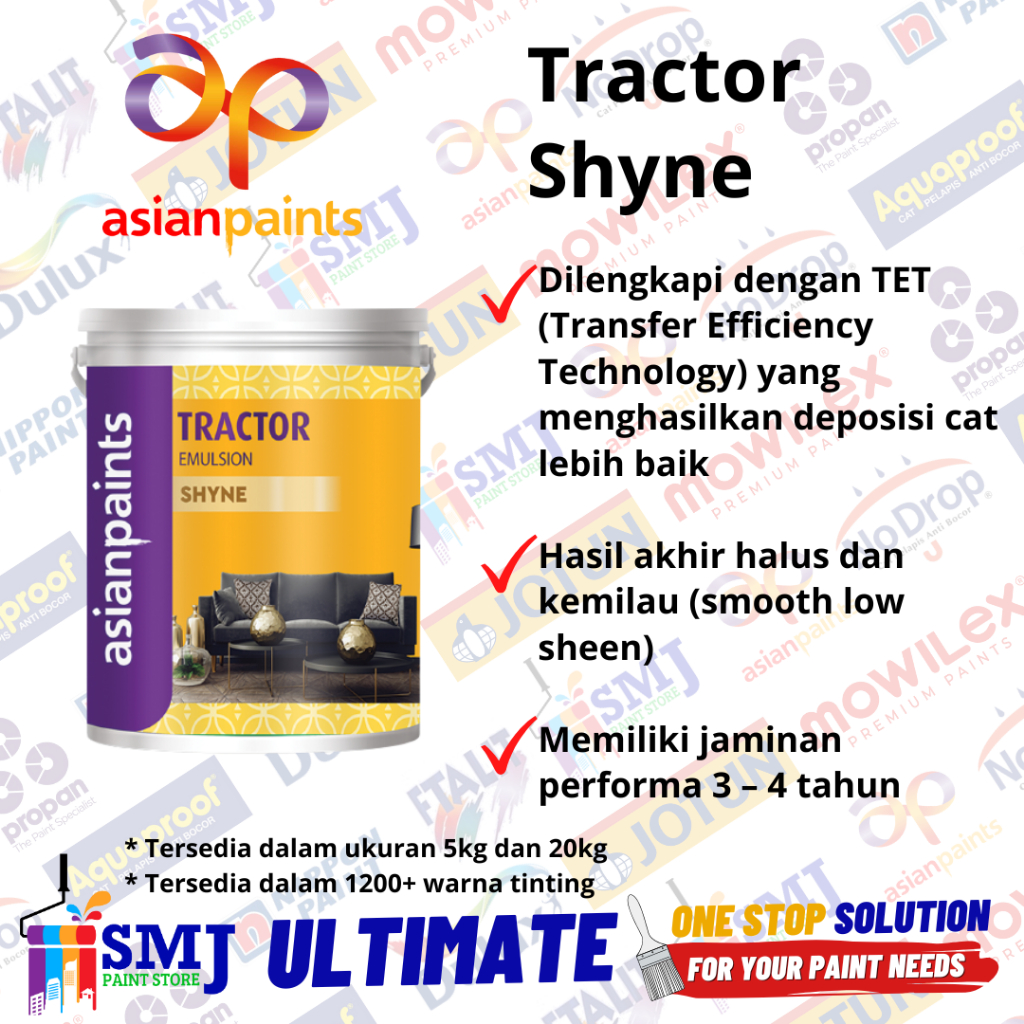 CAT TEMBOK INTERIOR TRACTOR EMULSION SHYNE ASIAN PAINTS 25KG