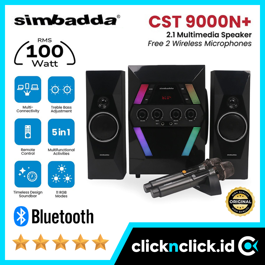SIMBADDA CST 9000N+ Free 2 Mic - Speaker Desktop 2.1 Bluetooth Multimedia RGB Subwoofer Bass Wireles