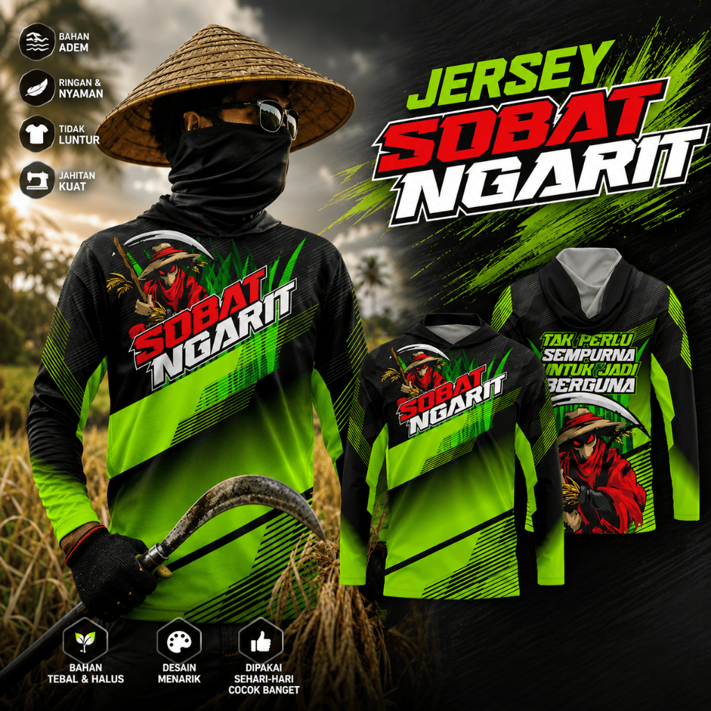 Kaos Jersey Sobat Ngarit Topi Kupluk Hoodie Lengan Panjang Full Printing Drifit Tebal Adem Nyaman