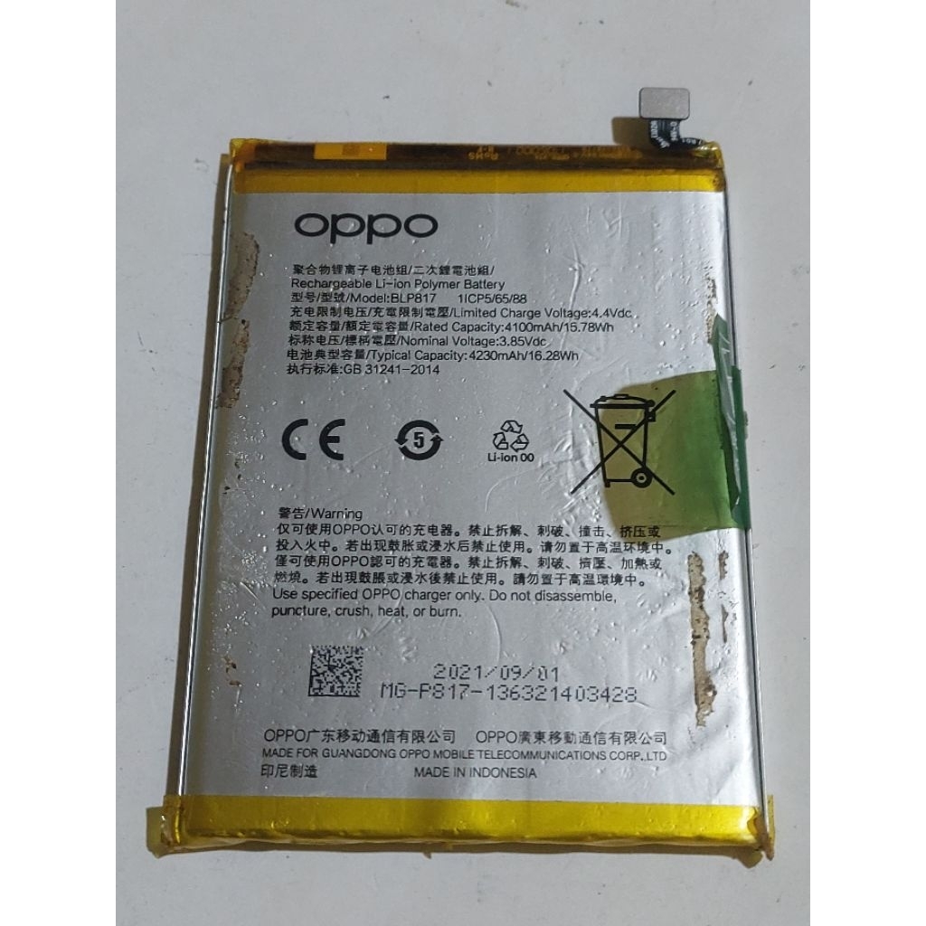baterai oppo a15 BLP817 second original cabutan