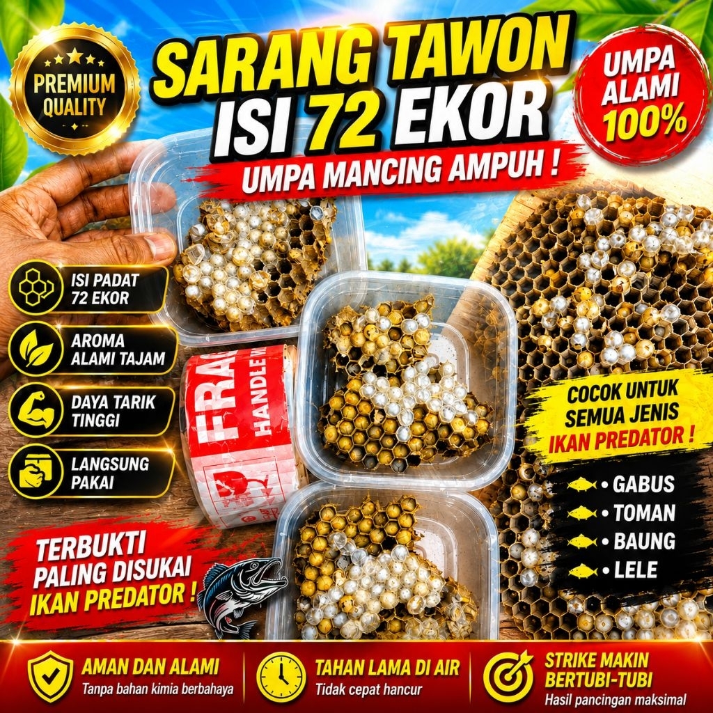 (HANYA INSTAN) LARVA TAWON isi 72 EKOR TOLO UMPAN PANCING (Garansi)