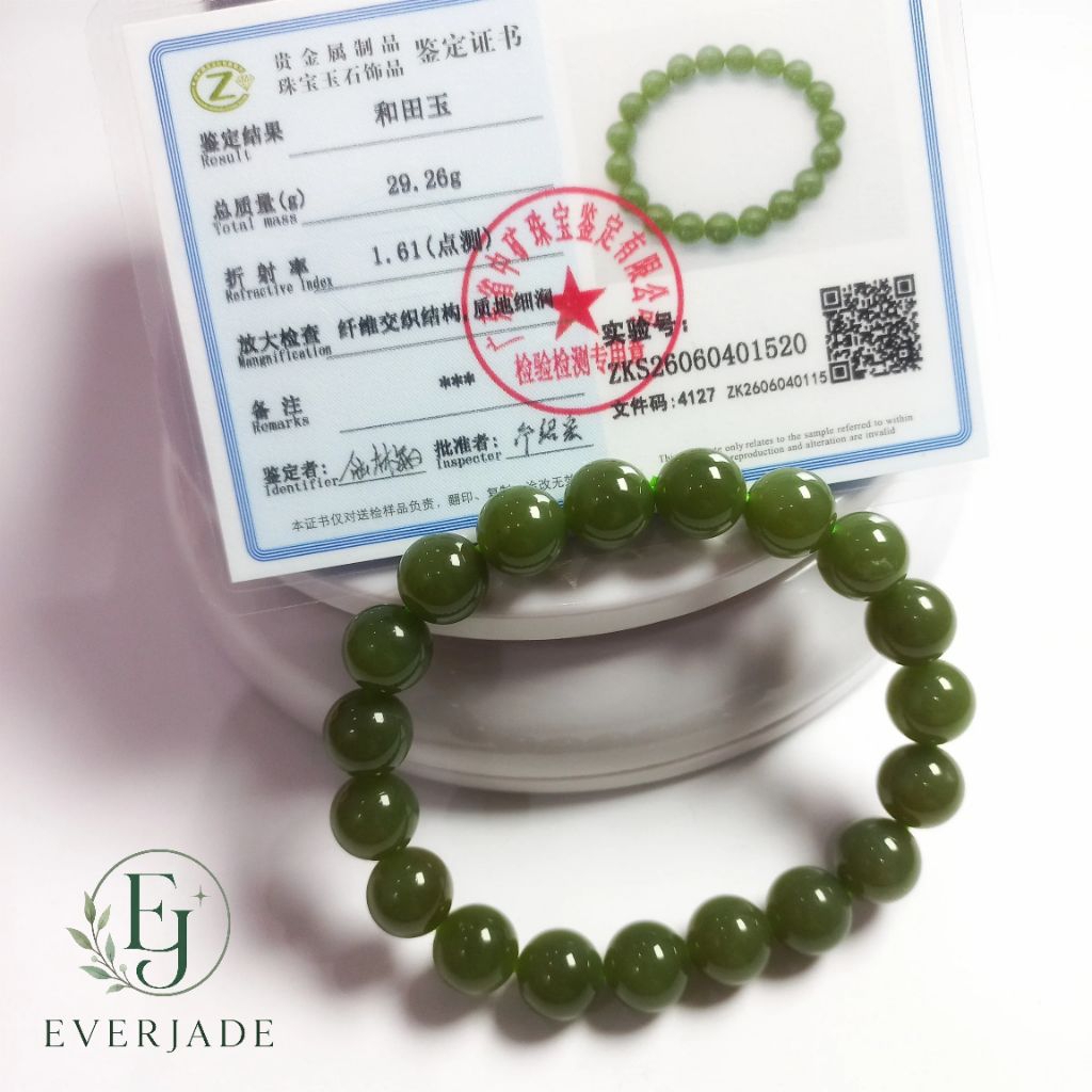 Gelang Beads Giok Hetian Asli Natural Jade include Sertifikat