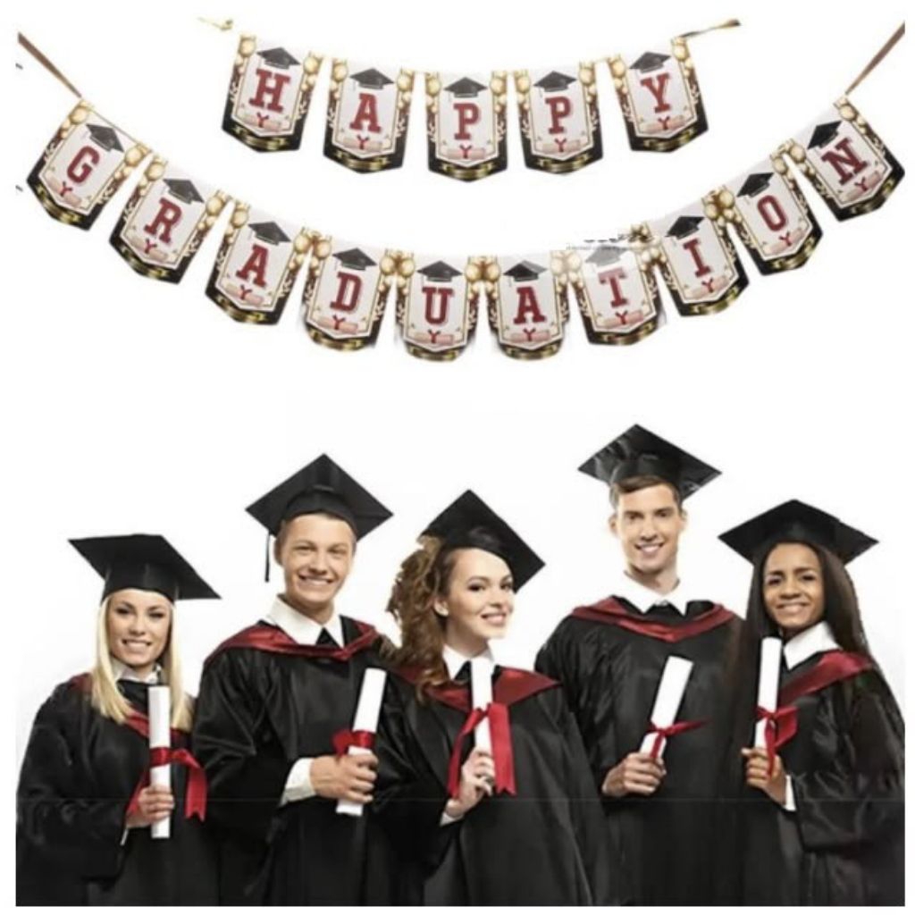 Happy Graduation Banner Dekorasi Wisuda Gantung Backdrop Pesta Kelulusan Hiasan Graduation Party Pre