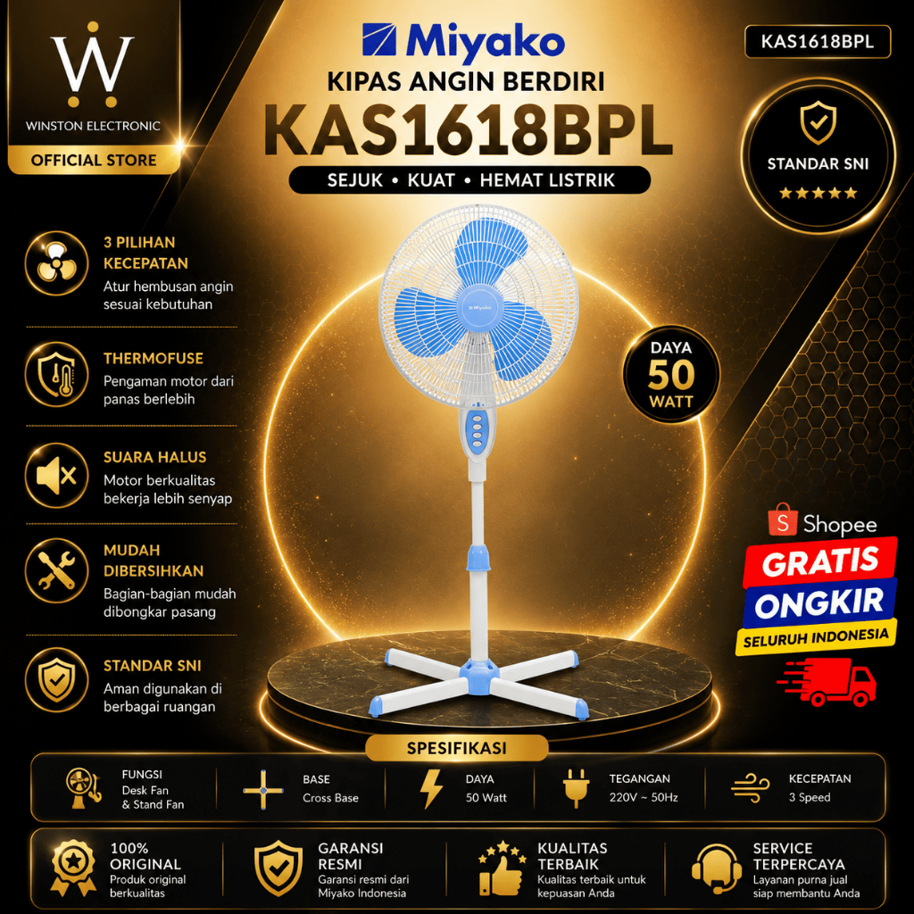 Kipas Angin Miyako KAS-1618 B PL 16" Stand Fan Putih