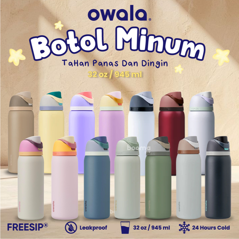 Tumbler Botol Minum Owala Freesip 24oZ 710ml / 32oZ 945ml Tahan Panas dan Dingin 12 Jam StainlessSte