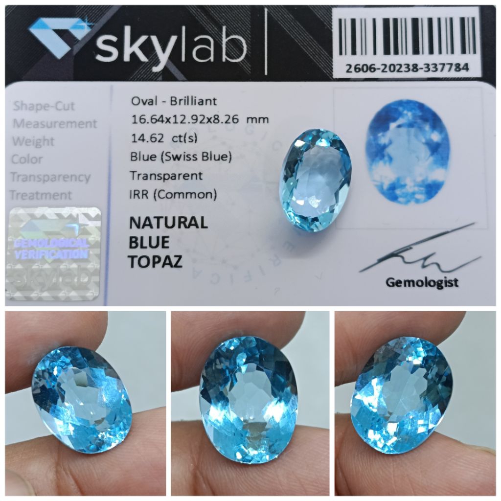 Natural Swiss Blue Topaz jumbo 14 ct memo SkyLab Topas Bagus