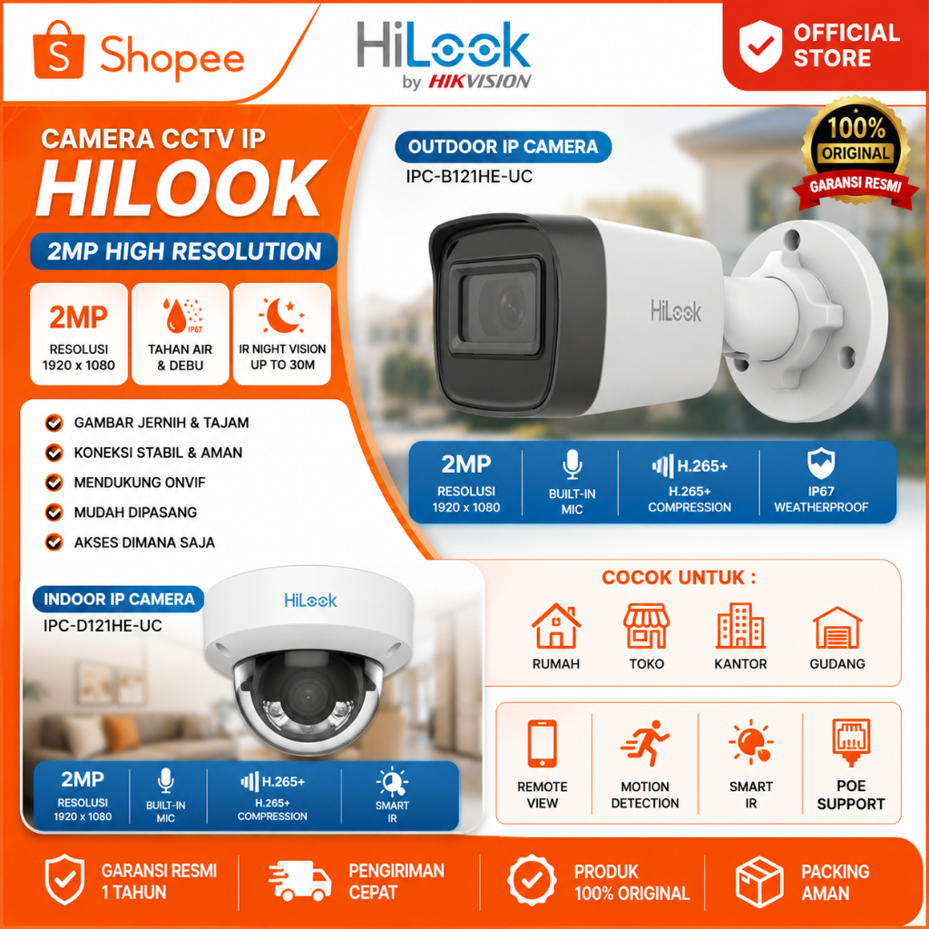 CAMERA IP HILOOK INDOOR IR 2MP & IP HILOOK OUTDOOR 2MP AUDIO SOUND MURAH DAN BERGARANSI