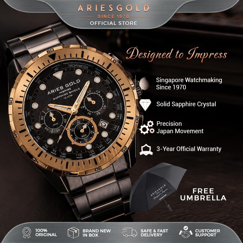 Jam Tangan Pria Original Aries Gold Inspire Pioneer Atlantic  Solid Stainless Steel Sport Black-Rose