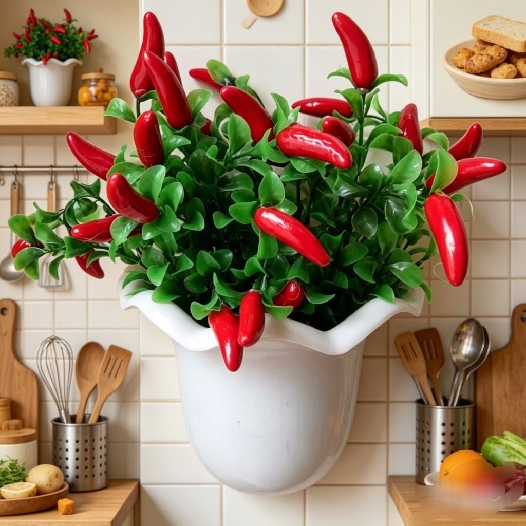 hiasan dinding cabe hias  untuk hiasan dapur  dan resto tanaman palsu tanaman artificial cabe merah