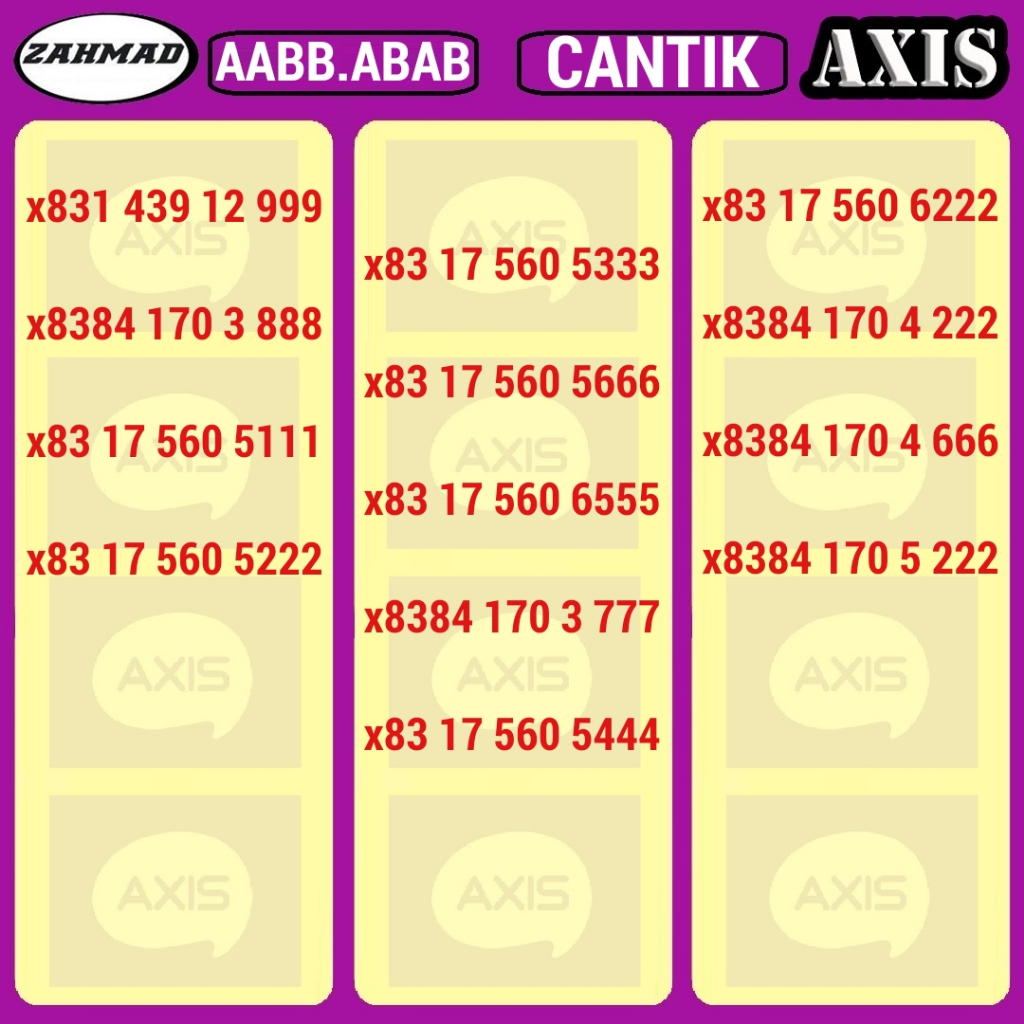 AXIS-C) NOCAN Axis Triple kartu perdana nomor cantik 777 888 999 rapi murah