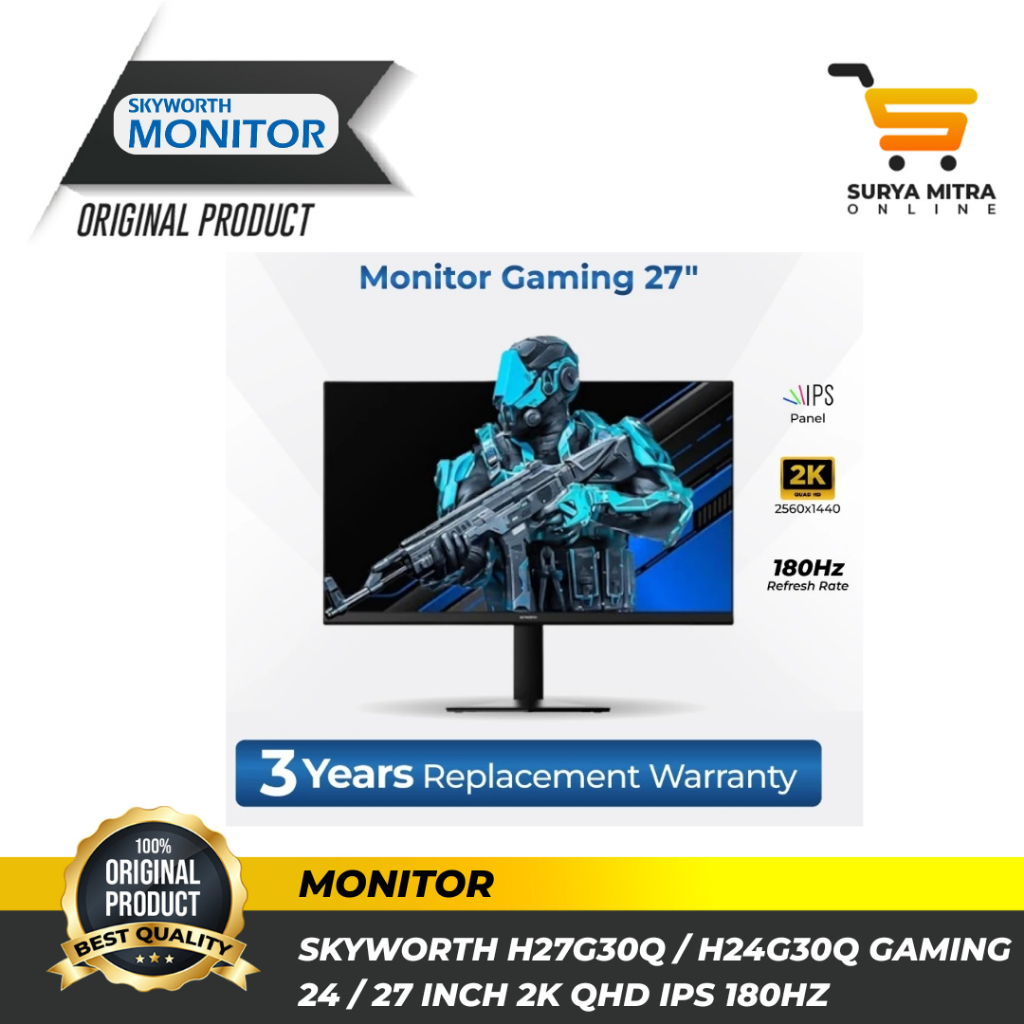 Monitor Skyworth H27G30Q / H24G30Q Gaming  24 / 27 Inch 2K QHD Fast IPS 180Hz 1ms HDR10 FreeSync Ori