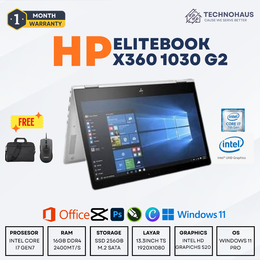 LAPTOP TOUCHSCREEN HP ELITEBOOK X360 1030 G2 CORE I7 GEN 7 RAM 16GB SSD 256GB FLIP 360*