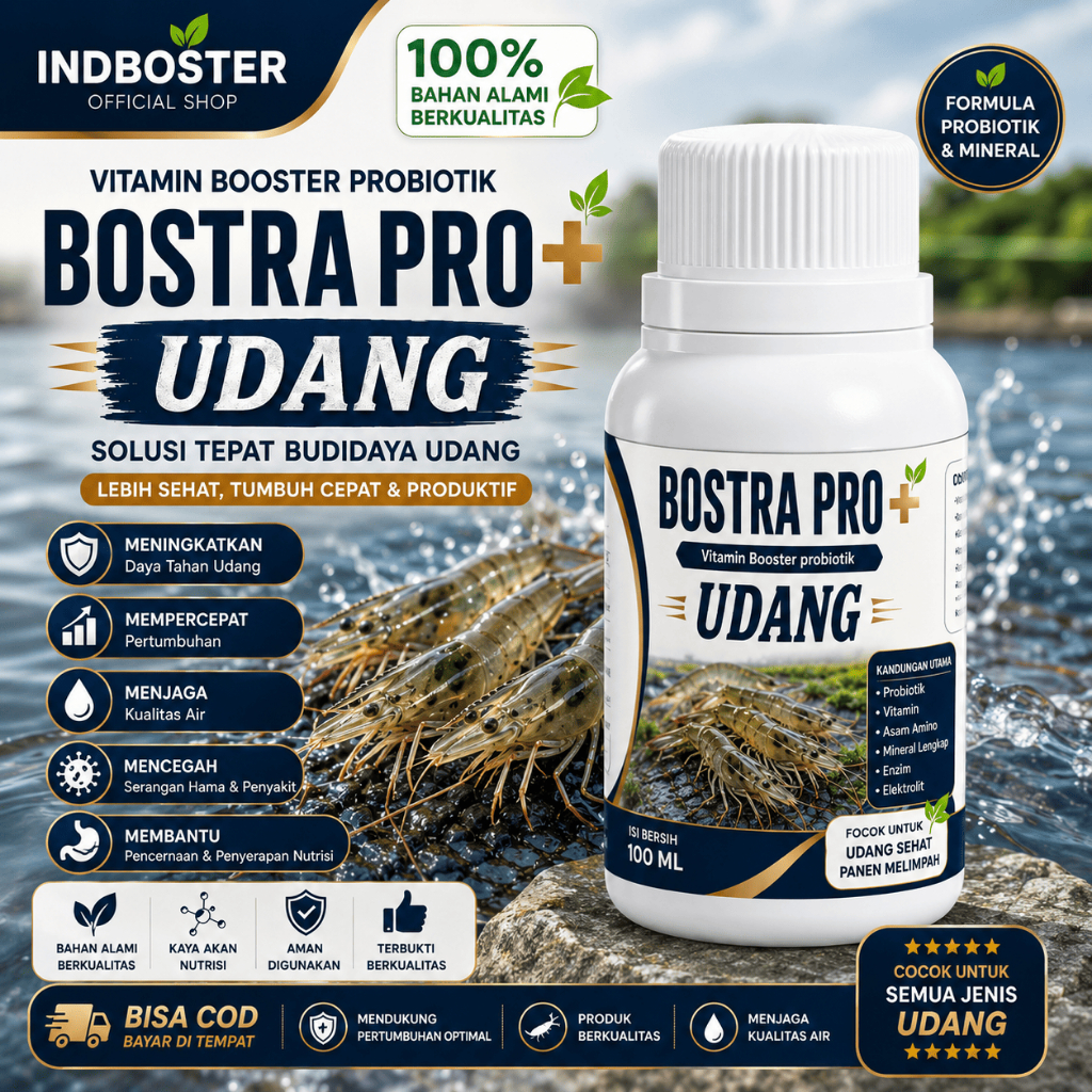 BOSTRA PRO+ Vitamin Udang Premium | Vitamin Booster Probiotik Udang Vaname & Windu | Meningkatkan Pe