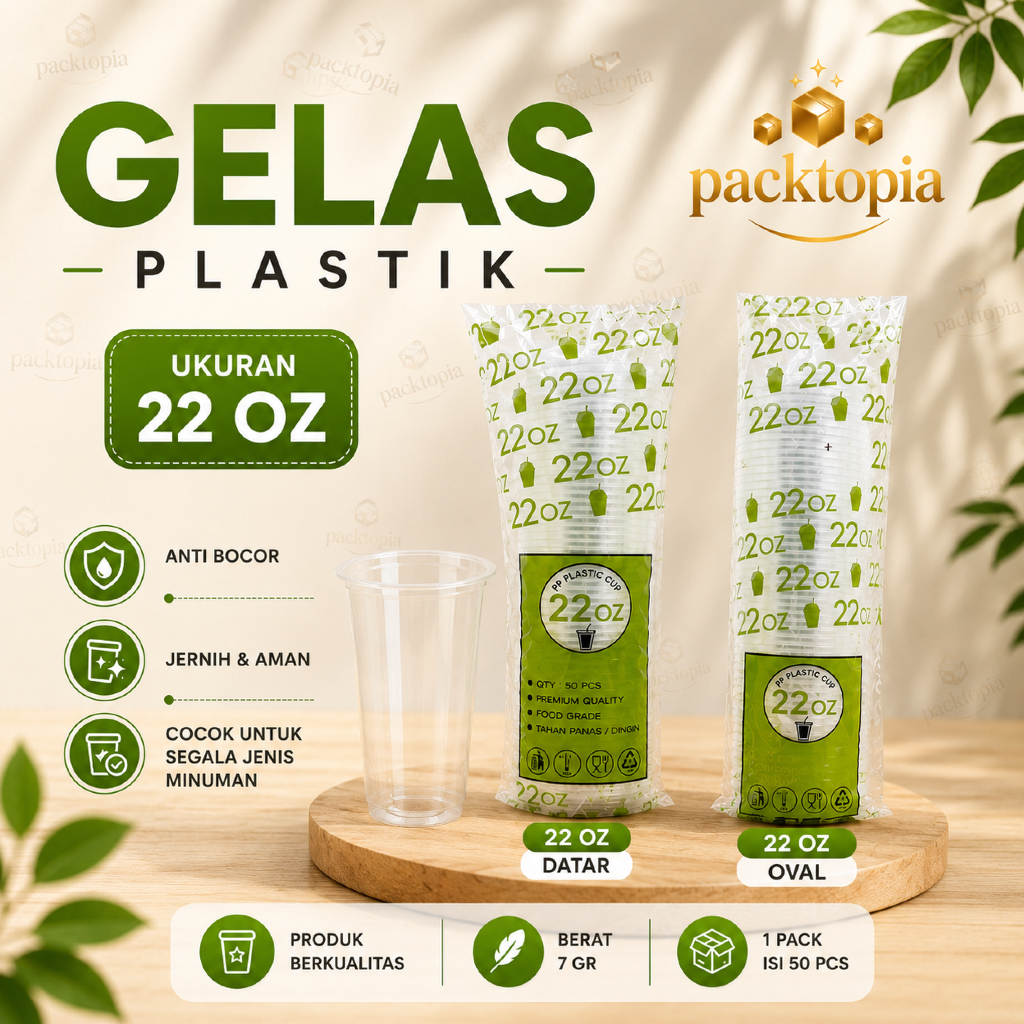 Gelas Plastik 22 oz Datar Oval Bening