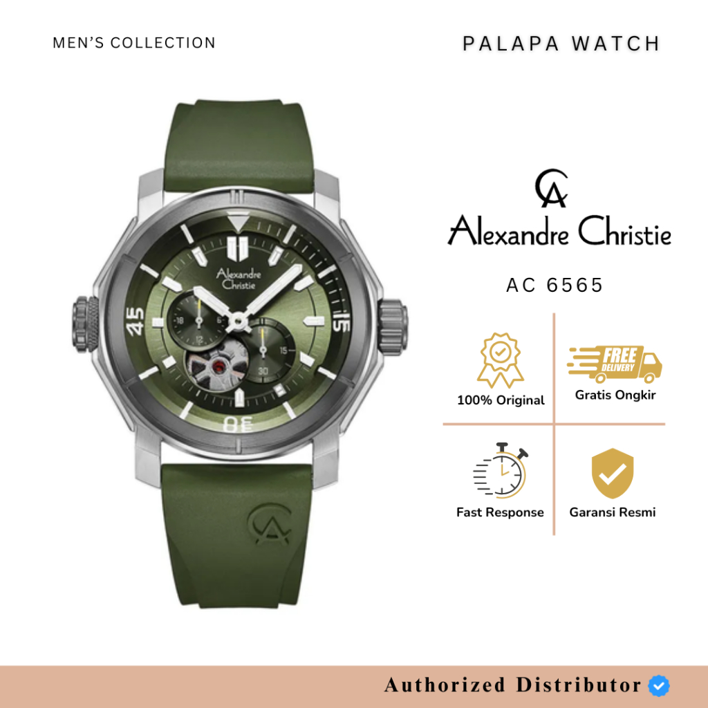 Jam Tangan Pria Alexandre Christie AC 6565 / ac6565 / 6565 Automatic Rubber Original