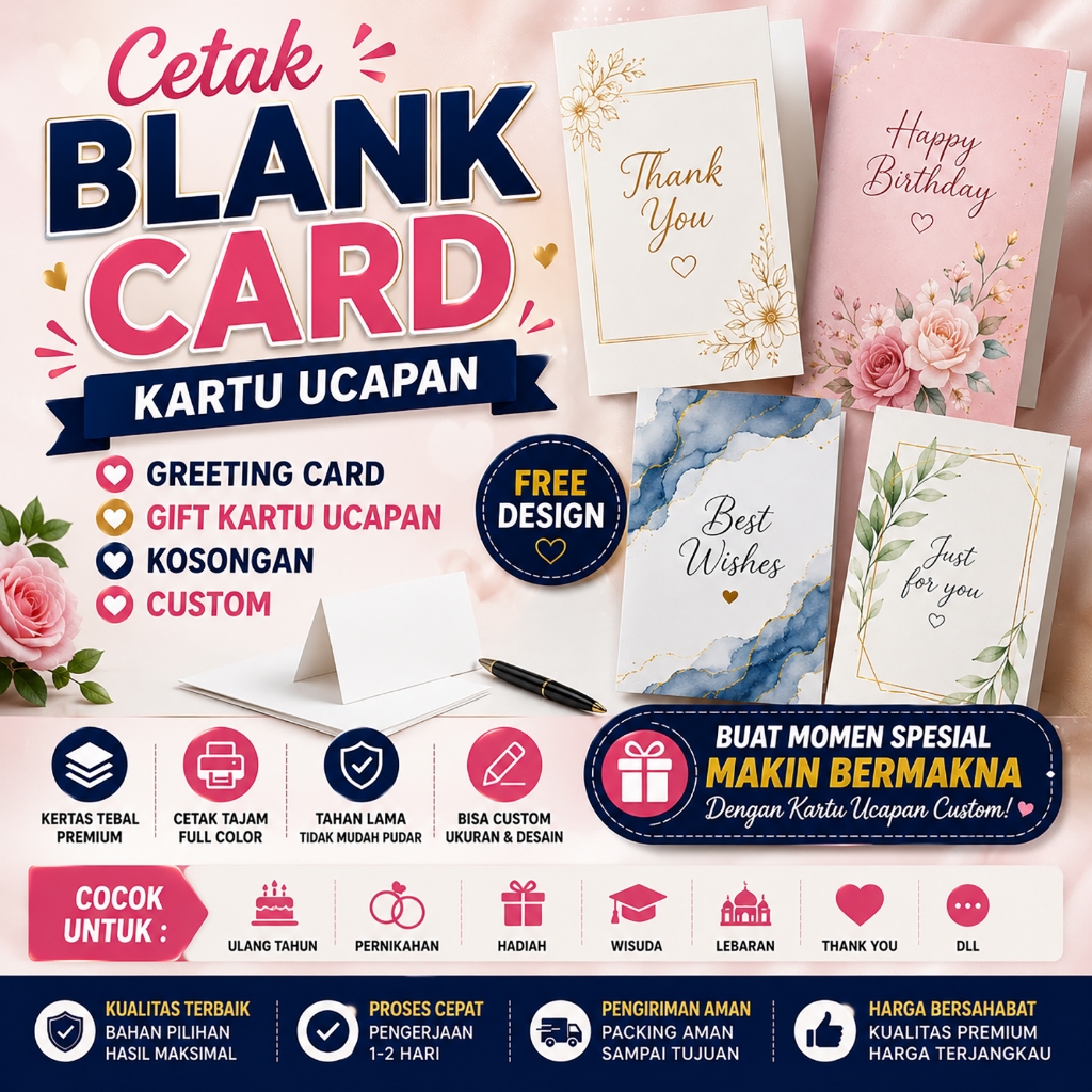 Cetak BLANK CARD KARTU UCAPAN GREETING CARD GIFT KARTU UCAPAN KOSONGAN Custom Murah