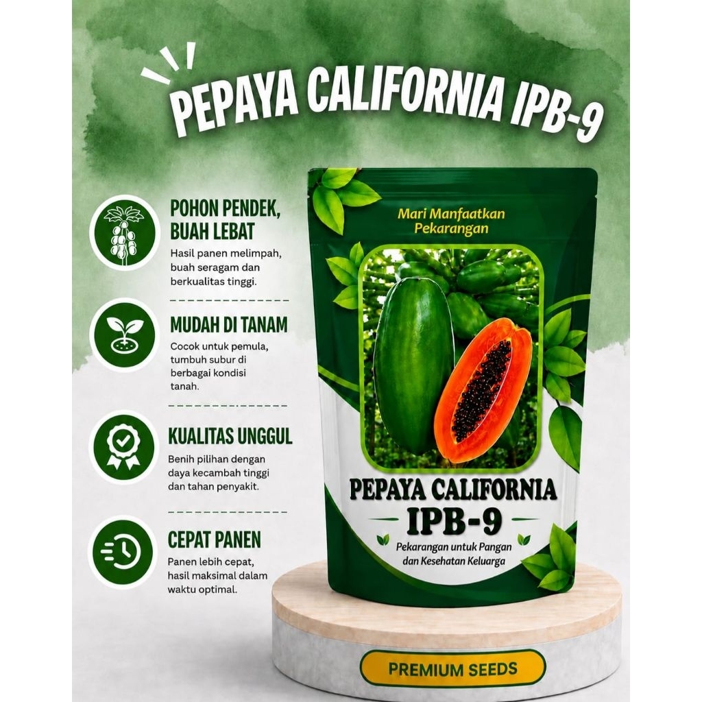 BENIH PEPAYA CALIFORNIA IPB-9 BIBIT ORIGINAL POHON PENDEK BUAH LEBAT  ( 5 gram isi 300 butir) DI LEN
