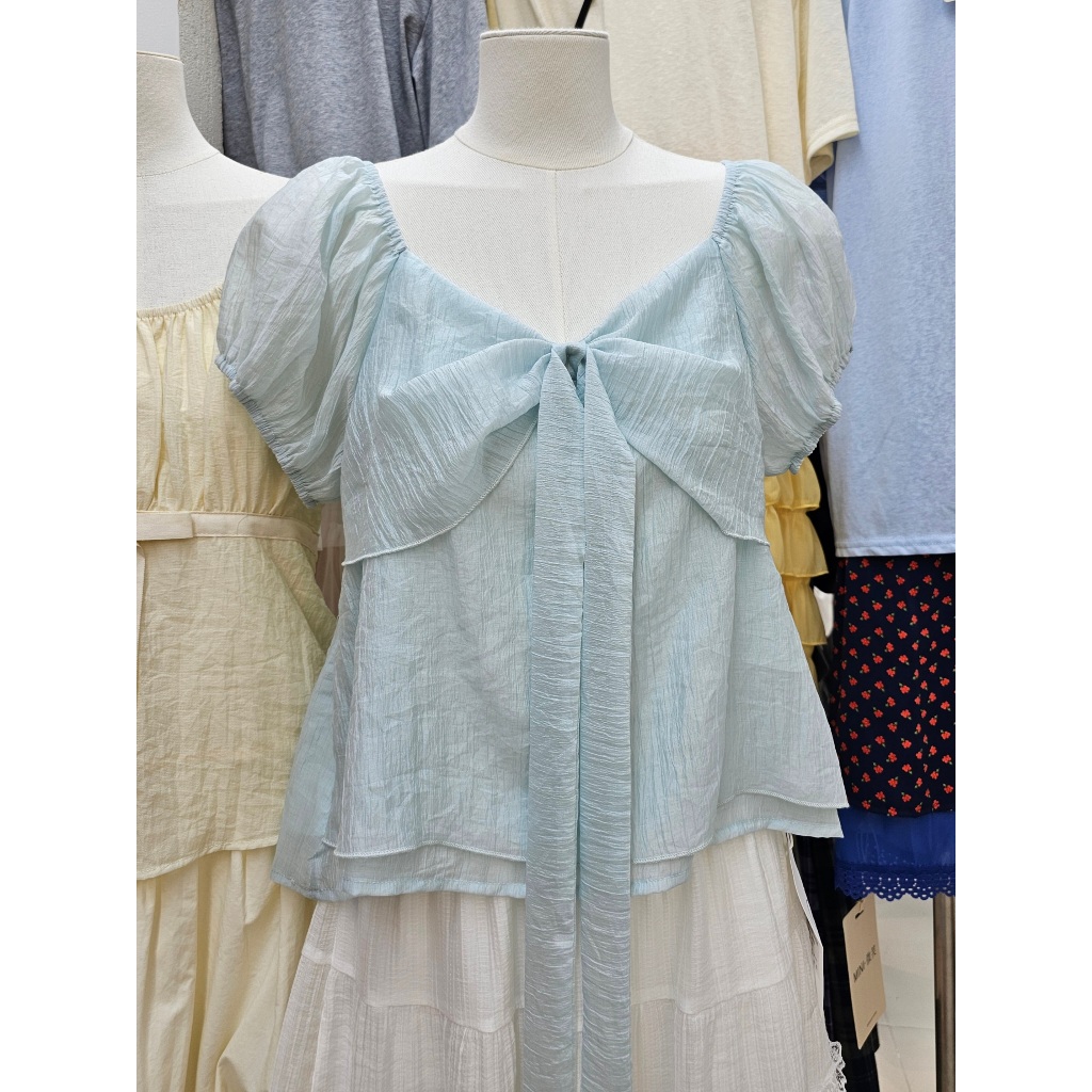 Blouse Babydoll Ribbon Top Atasan Blus Pita Summer Korea Style Outfit Pantai Simple 25217