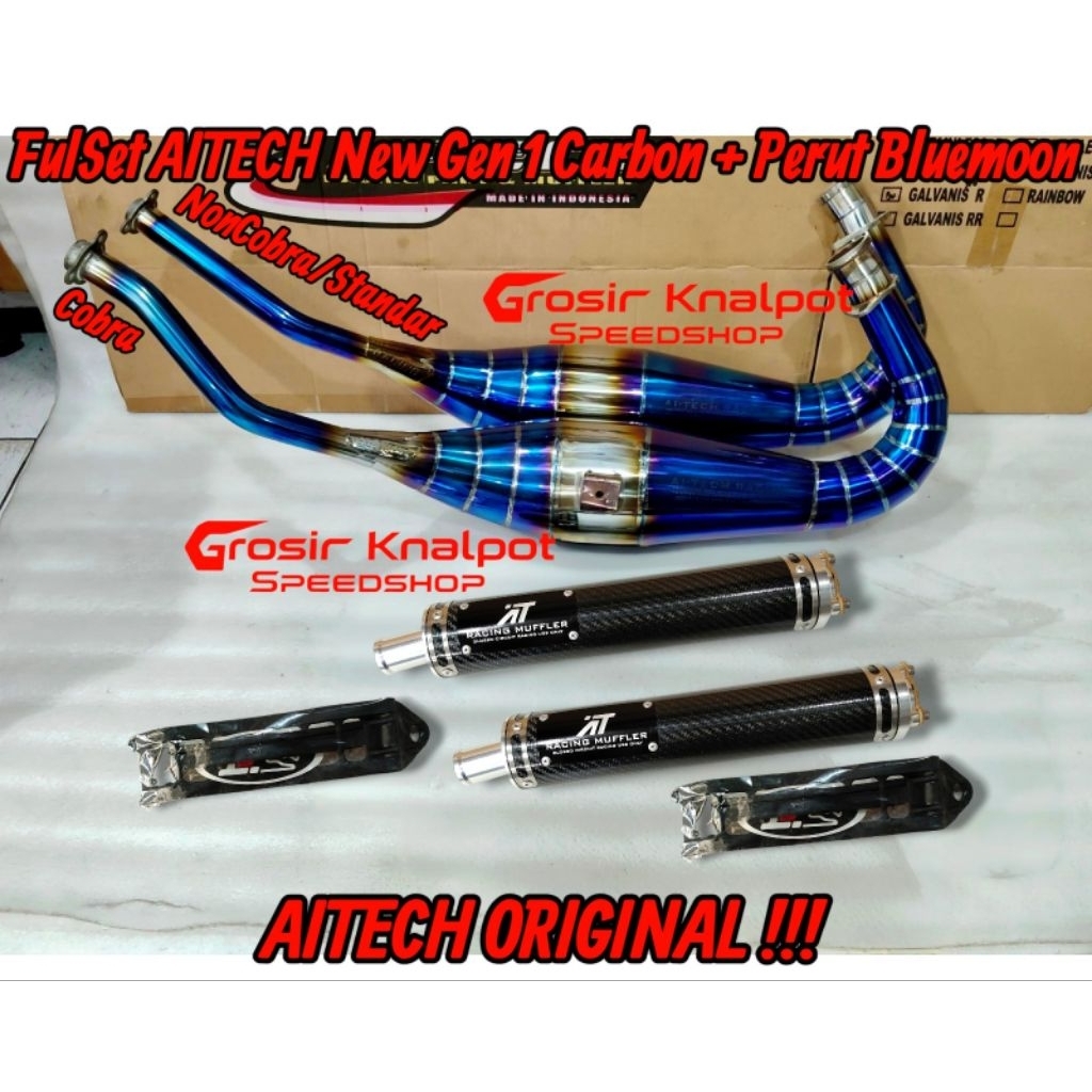 Knalpot Aitech ORIGINAL New modelCARBON Gen 4 & Gen 1 Fulset Perut Bluemoon rainbow Cobra standar Ni