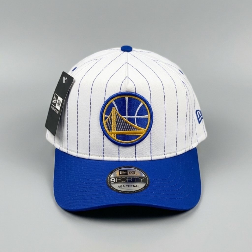 Topi Baseball Pria Wanita Golden State Warriors White Pinstripe Cap Distro Premium