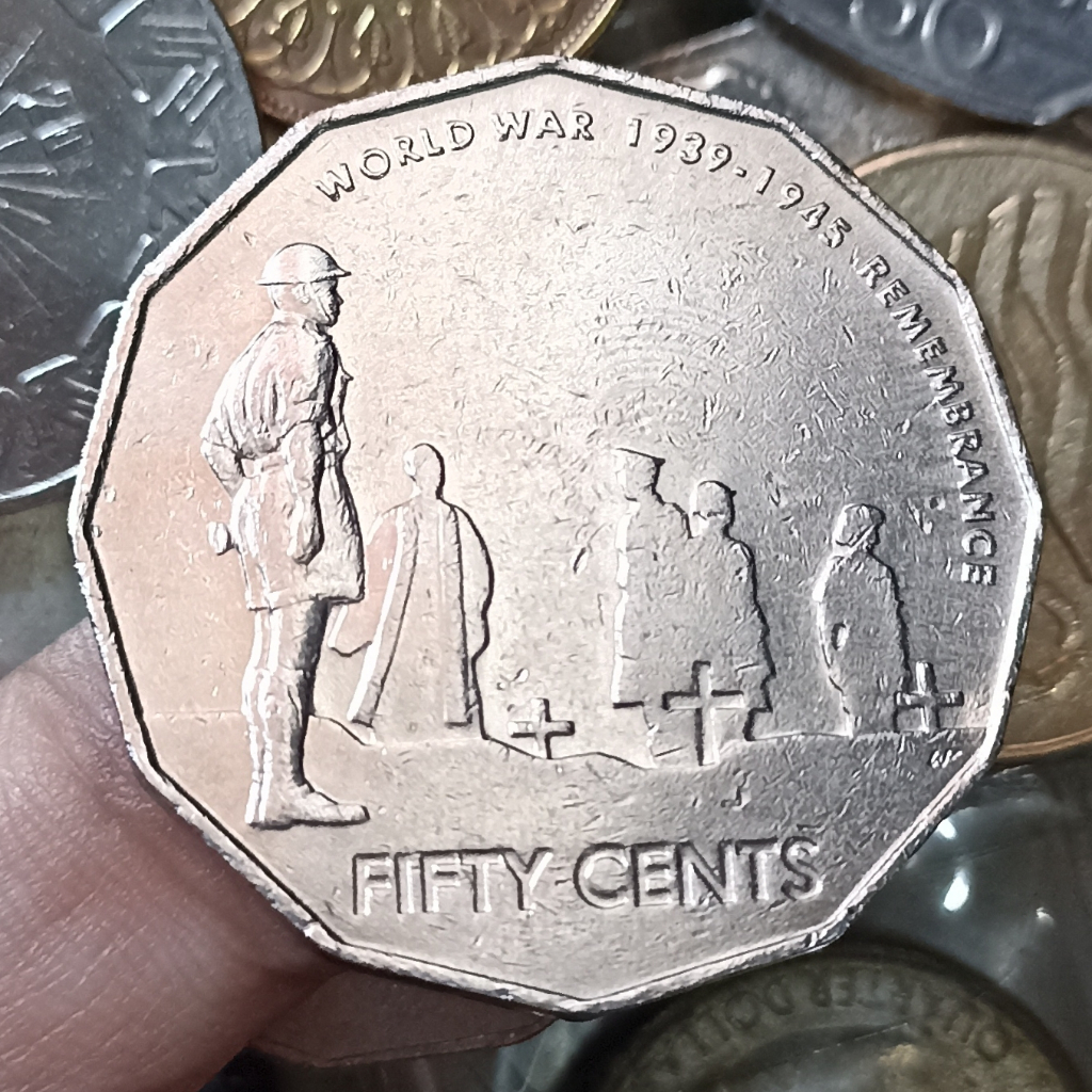 Koin Kuno Asing Australia 50 Cents - End of World War II