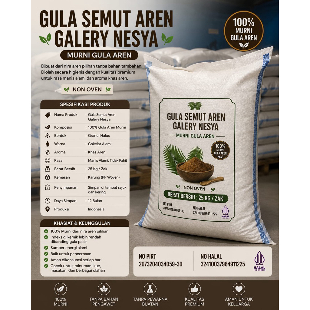gula semut aren (non oven kemasan 25kg/zak)