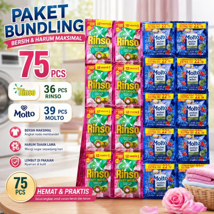 PROMO ISI 75PCS ISI RINSO 36 MOLTO 39 NYUCI BERSIH DAN HARUM