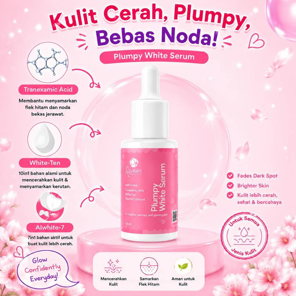 Lavees Plumpy White Serum | Serum Pencerah Wajah untuk Flek Hitam & Bekas Jerawat | 15 ml