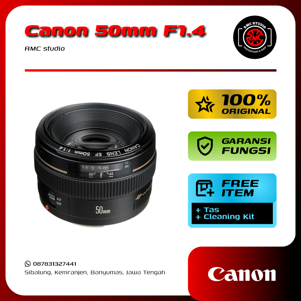 Lensa Fix Canon 50 mm F1.4 Mulus