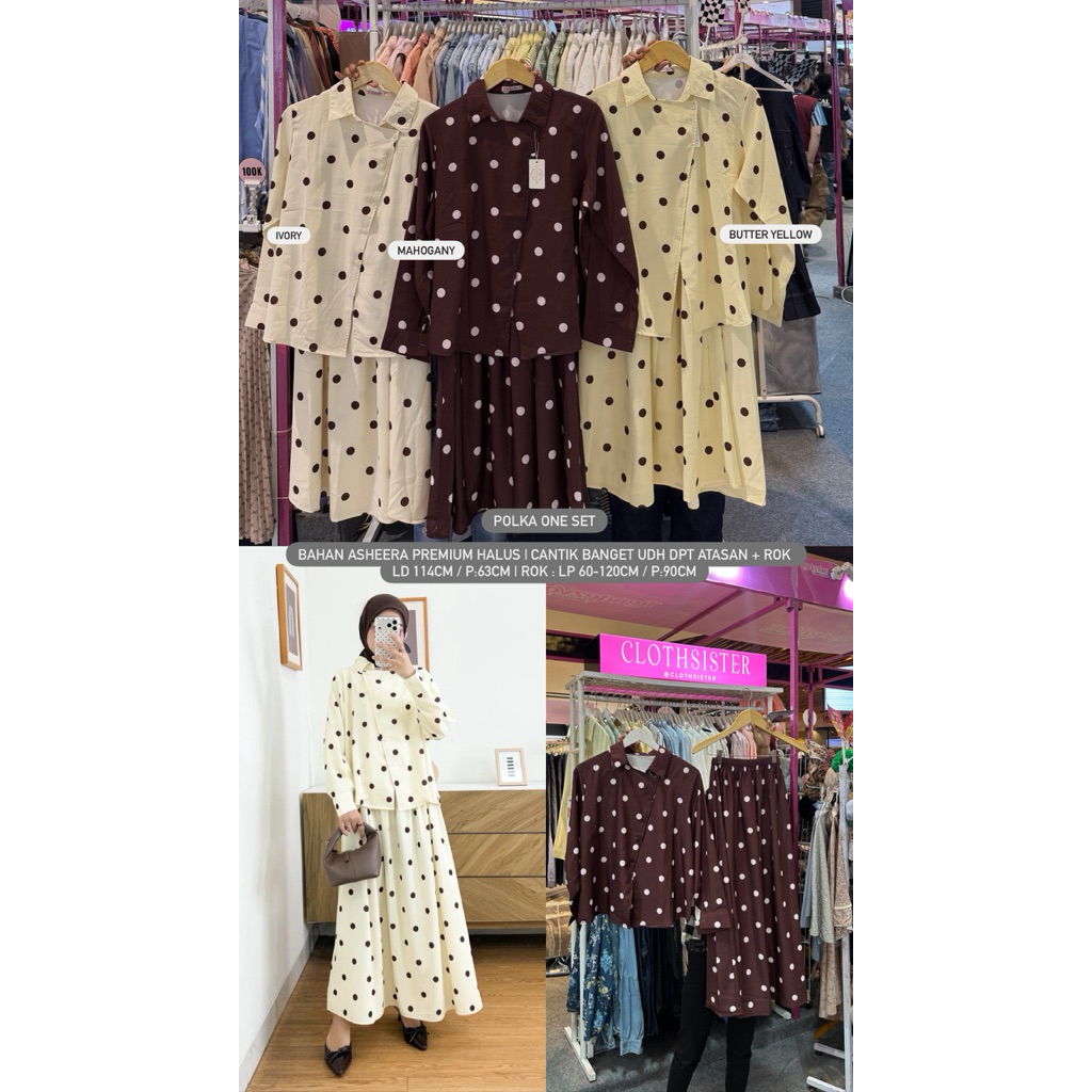 [Clothsister] POLKA SILK ONE SET | ONE SET POLKA | SETELAN ROK | SET POLKADOT