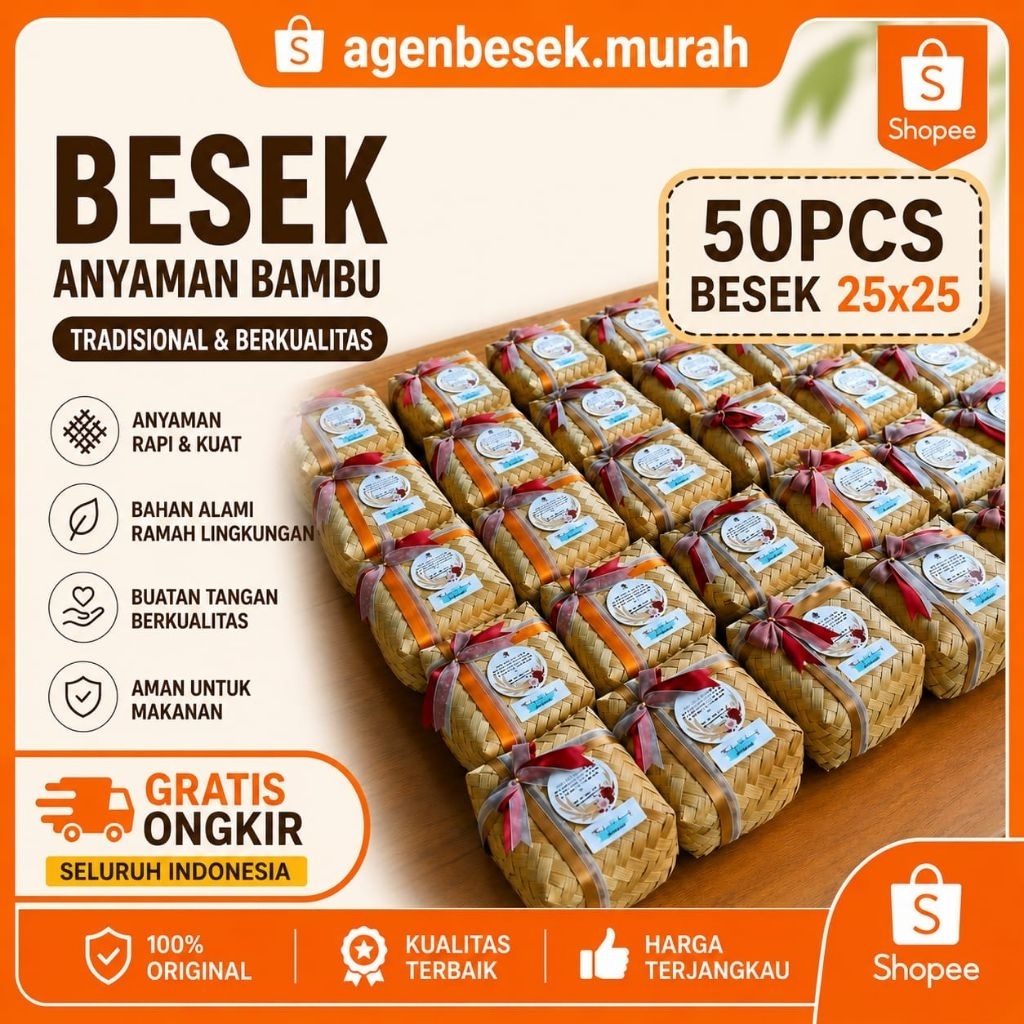 50pcs BESEK HAMPERS 25X25 MURAH / BESEK BAMBU 25X25 / BESEK CATERING 22x22 20x20 / BESEK WALLET MURA