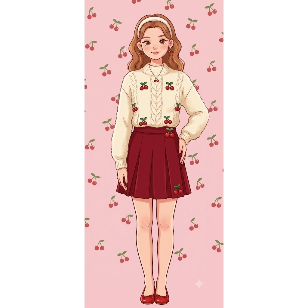 Sweater Fuzzy Cherry / Rajut Bulu Halus / Rajut Lucu / Rajut Cherry / Rajut Fuzzy