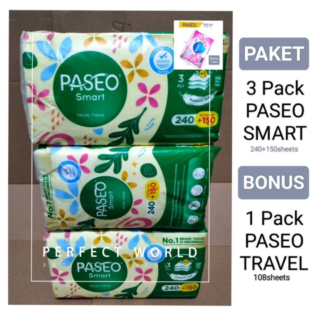PASEO SMART 240+150sheets & BOX TISSUE KULIT SINETIS & PASEO TRAVEL