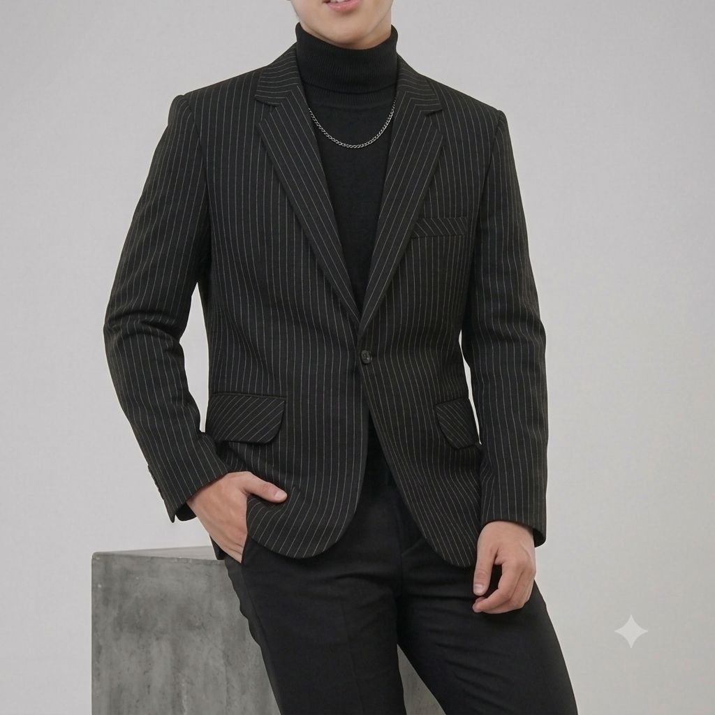 Hot Deals New Dvandra.Id Jas Blazer Striped Blazer Salur Pria Motif Garis-Garis Tipis Vertikal