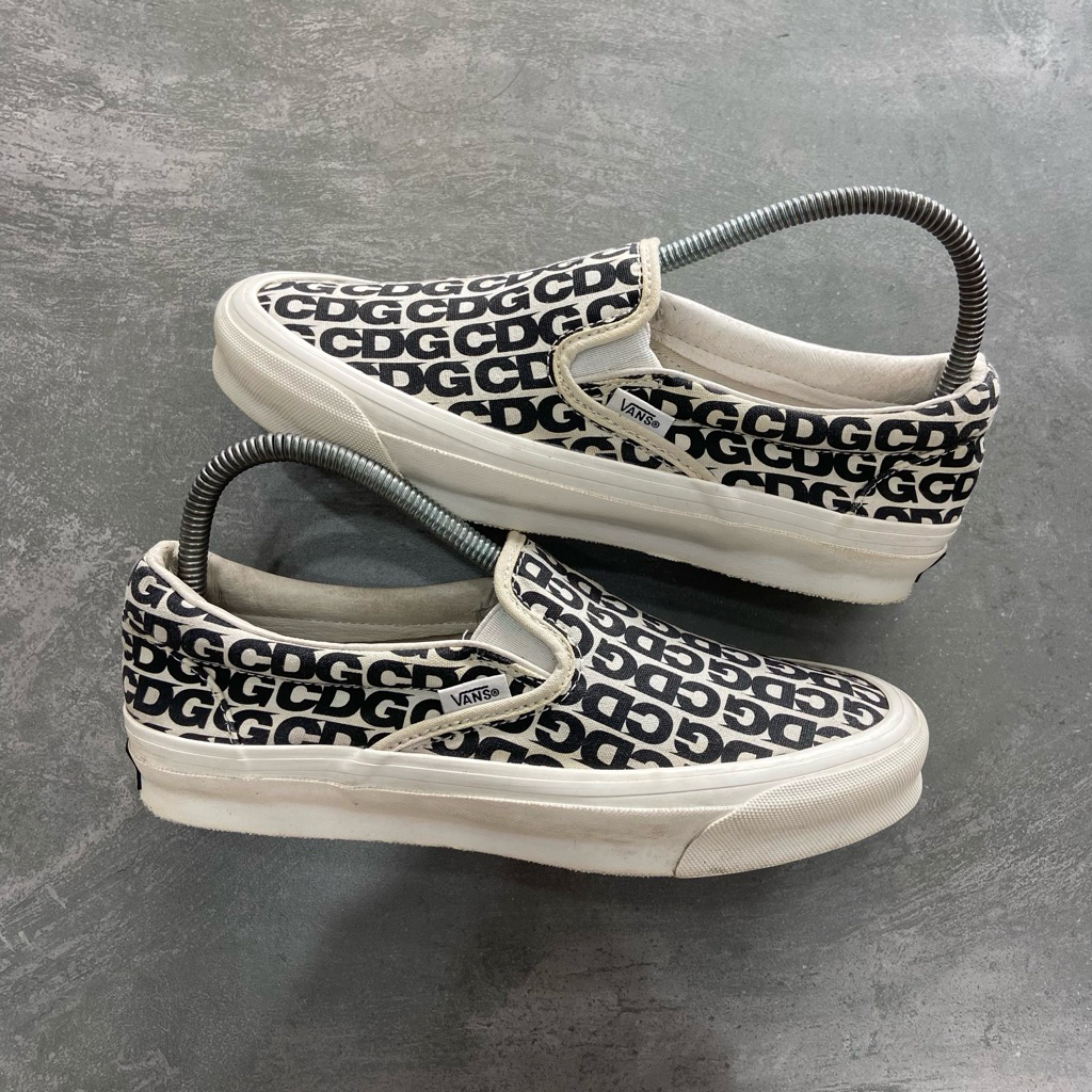 [Size 38.5] Rare Comme des Garçons x Vans Vault OG Classic Slip-On LX ‘CDG Print - Blanc De Blanc’ (