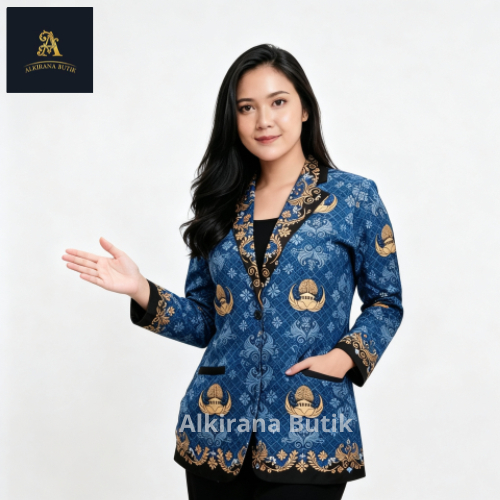 ALKIRANA BUTIK-BLAZER Batik Korpri Wanita - Kerah Hitam, Bahan Premium, Nyaman Dipakai Seharian