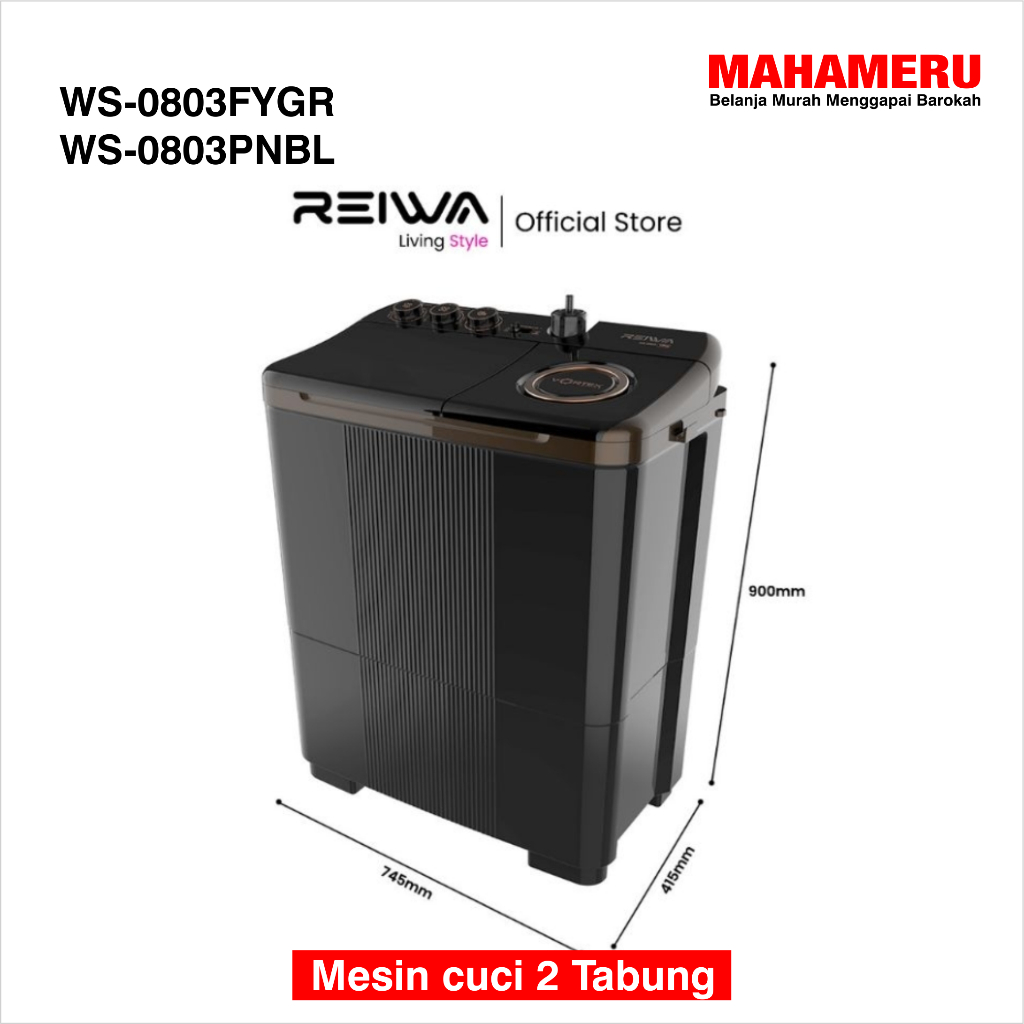 reiwa WS-0803FYGR Mesin Cuci 2 Tabung